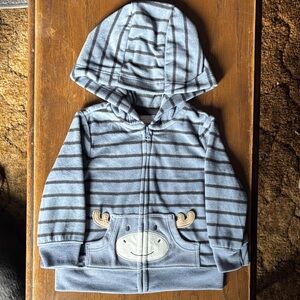 Carter's Blue Fleece Moose Hoodie 6 mos